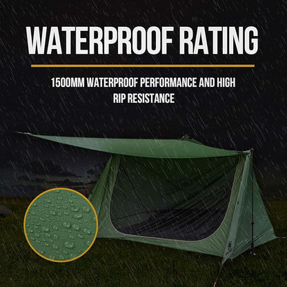 OneTigris Backwoods Bungalow Bushcraft Shelter 2.0, Ultralight Backpacking Tent with with Porch for Camping Hiking Backpacking Motorcycle Kayak Bushcrafters