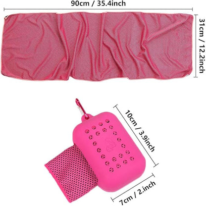 1 Pack Sports Towel with Silicone Storage Bag and Carabiner Clip, Microfiber Cooling Towels, Quick Dry Stay Cool Chilly Towel for Yoga Running, Gym, Camping, Travel Sports Towels, Rose Red