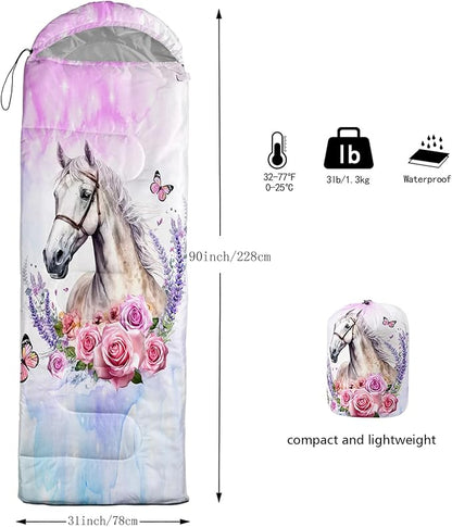 HOSIMA Dear Hunting Pattern Cold Weather Sleeping Bags for Adults,Black Light Weight Sleeping Bags for Kids Adults,WaterProof Sleeping Bags for Outdoors Hiking.