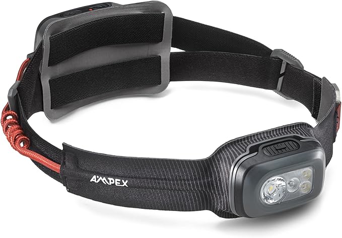 AMPEX Head Lamp - Comfortable, Waterproof Headlamp Rechargeable with Bright LED, 240h Runtime, Red Mode, Outdoor Use, Hiking, Backpacking - 600 Lumens