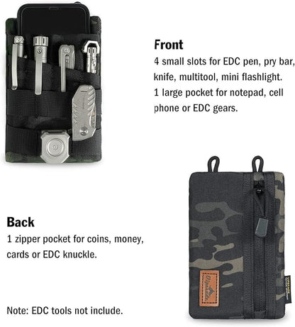 VIPERADE VE4 Tool Pouch, Nylon Pocket Organizer with 2 Pockets and 4 Small Tool Storage EDC Gears, Best Gift to Keep Organized, Hold Your Flashlight/Pocket Knife, Tactical Pen, Notebook