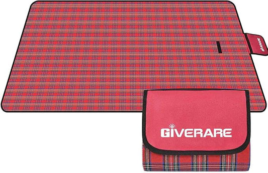 GIVERARE Picnic Beach Blanket, XL Sandfree Waterproof Outdoor Camping Blankets, Quick Drying Family Mat, Portable Extra Large Mats for Travel, Hiking, Music Festival, Lawn-Red