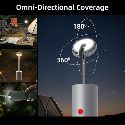 Telescopic Camping Light - Cordless Dimmable Camping Tent Lamp, 10000mAh Rechargeable Magnetic Lantern IPX6/IPX4 Waterproof, 520LM 3000K/5000K + SOS Mode with Ground Stakes (Gray-Red)