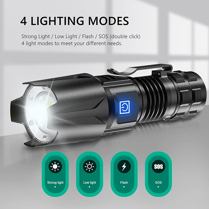 WINDFIRE Ultra Bright Flashlight USB Rechargeable, Powerful 6000 Lumen Handheld Flashlight with 4 Modes, Zoomable, IPX4 Waterproof Tactical Torch for Camping, Emergency, Dog Walking