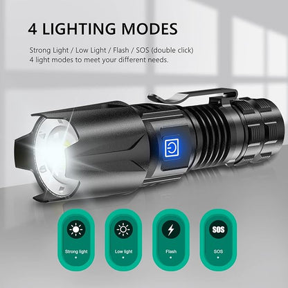 WINDFIRE Ultra Bright Flashlight USB Rechargeable, Powerful 6000 Lumen Handheld Flashlight with 4 Modes, Zoomable, IPX4 Waterproof Tactical Torch for Camping, Emergency, Dog Walking
