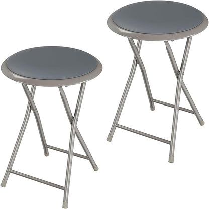 Round Folding Stool - Heavy-Duty 18-Inch Padded and Portable Stool with 300lbs Capacity for Dorm, Rec Room, or Game Room by Trademark Home (Gray)