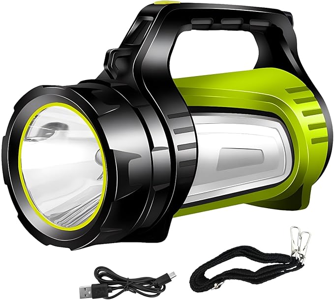 Rechargeable Spotlight,LED Handheld Spotlight with 1200LM,Power Bank, IP65 Waterproof Lantern Flashlight with Straps for During Hurricane,Emergency, Storms, Outages,Hunting, Hiking, Camping