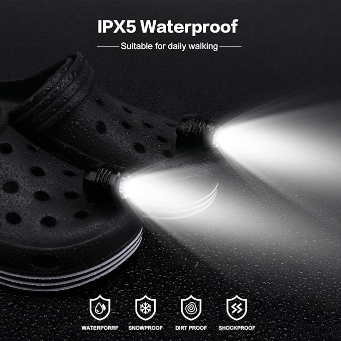 2 Original Headlights for Crocs, Adjustable Croc Light for Shoes, Flashlights Accesories for Crocs Kids Adults Sandals, Clip on Clog, Headlamps Shoes Decorations for Crocs