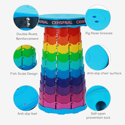Upgraded 2 Pack Portable Collapsible Stool,Folding Camp Stool for Adults,Lightweight Sturdy 400lbs Load Capacity Retractable for Fishing Hiking Camping Gardening Hunting BBQ(Rainbow)