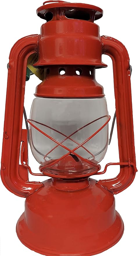 V&O 200-30030 Camper Brass Trim Oil Lantern, Red
