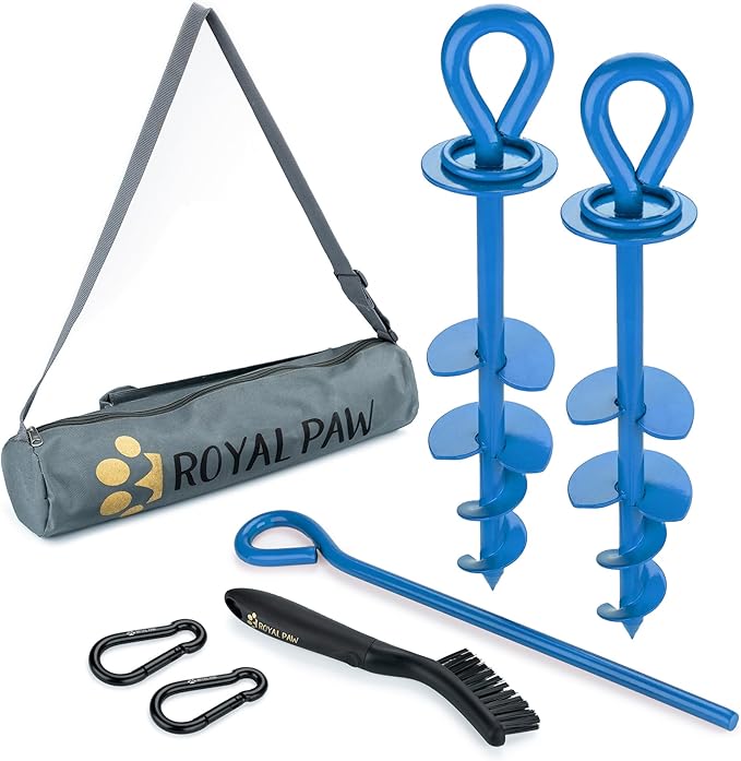 Dog Tie Out Stake - Heavy Duty Dog Stake for Large Dogs up to 210 lbs, Dog Stakes for Outside to use with Any Dog Tie Out Cable or Dog Leads for Yard (BA2- Blue (2-Pack))