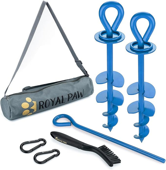 Dog Tie Out Stake - Heavy Duty Dog Stake for Large Dogs up to 210 lbs, Dog Stakes for Outside to use with Any Dog Tie Out Cable or Dog Leads for Yard (BA2- Blue (2-Pack))