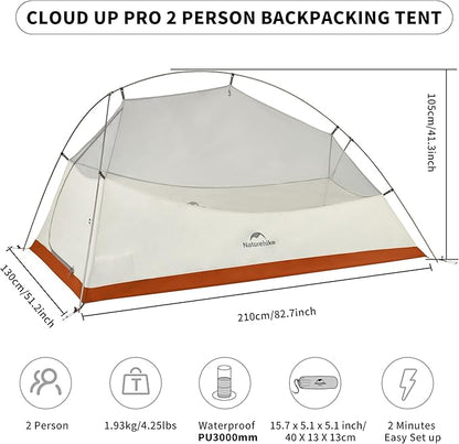 Naturehike Cloud-Up 2 Person Tent Lightweight Backpacking Tent with Footprint - Free Standing Ultralight Camping Hiking Backpack Tents Two Person Tent