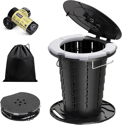 CKE Upgraded Retractable Portable Toilet for Camping with Soft PU Cushion, 300LBS Folding Toilet Adjustable Height Camping Toilet for Adults Kids, Portable Potty Travel Foldable Toilet for Camping/Car