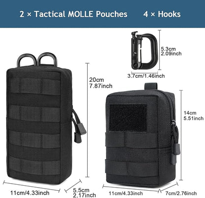 MUCHER 2 Pack Molle Pouches Tactical Pouches EDC Pouch Organizer Molle Bag Utility Pouch with 4 Carabiners for Outdoor Hiking Hunting Camping Training
