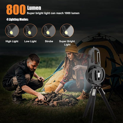 Mini COB Rechargeable LED Flashlight, Portable, Waterproof, Foldable, 800 Lumen, 4 Modes, Magnetic Stand, Battery Powered