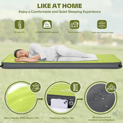 Sportneer Self Inflating Sleeping Pad, 4" Ultra-Thick Elasticity Foam Sleeping Mats for Camping, 4-Season Insulated Durable Camping Mat Air Mattress for Car Travel Tent Home