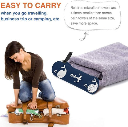 Nautical Whale Microfiber Travel Towel Quick Dry Swim Gym Towel 31.5 X 15.8 Inch Absorbent with Loop Hand Towels for Kids Adults Camping Hiking Sports