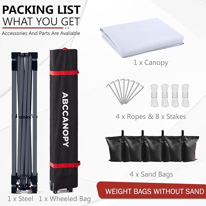 ABCCANOPY Outdoor Pop up Canopy Tent, 8x8 Instant Portable Canopy for Camping, Beach, Backyard,White