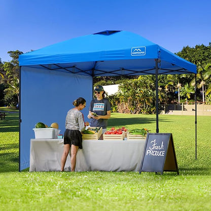 KAMPKEEPER 10x10 Pop Up Canopy Tent with 2 Sidewalls - Waterproof Outdoor Shelter for Sun Shade, Camping, Beach, Patio and Backyard Events, Blue