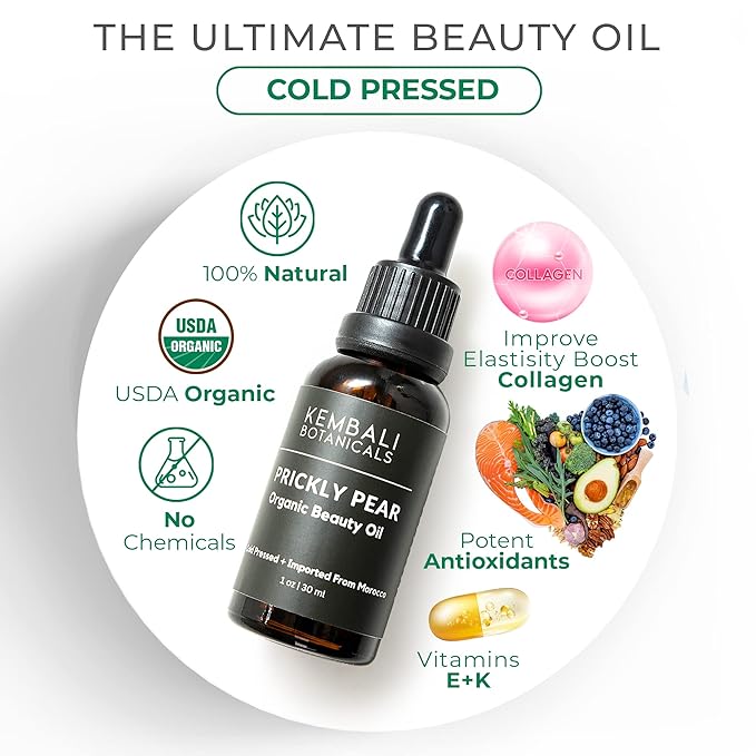 Prickly Pear Seed Oil, Organic, 100% Pure, Cold-Pressed-Unrefined-USDA, for Skin, Hair, Nails. Premium Quality, Imported from Morocco