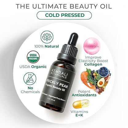 Prickly Pear Seed Oil, Organic, 100% Pure, Cold-Pressed-Unrefined-USDA, for Skin, Hair, Nails. Premium Quality, Imported from Morocco