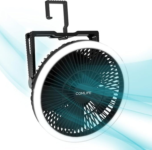 COMLIFE 10000mAh Camping Fan and LED Light - 8'' Rechargeable Battery Operated Tent for Hanging or Tabletop Use, Portable USB with Lights Car RV Outdoor Emergency Outage Hurricane, Black (F001)