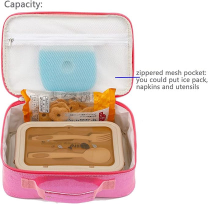 FlowFly Kids Lunch box Insulated Soft Bag Mini Cooler Back to School Thermal Meal Tote Kit for Girls, Boys,Pink