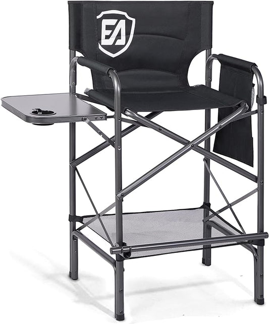 EVER ADVANCED 30.7" Seat Height Directors Chair for Makeup Artist with Side Table Easy Get in Out for Elderly Tall Camping Chair Supports 350lbs Black