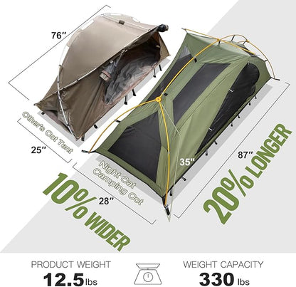 Night Cat Camping Cot Tent for 1 Person Off Ground Elevated Tent Cot Foldable Camping Sleeping Bed with Rainfly Waterproof Green