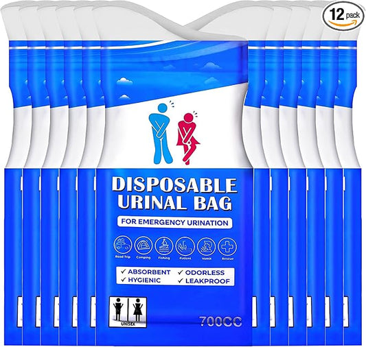 Disposable Urinal Bag, Portable Urine Bag, Portable toilet for adults, Unisex Urinal Bag for Men Women Children, Emergency pee/wee bags, vomit bags for Car, Traffic Jams, Camping, Travel (Blue, 12)