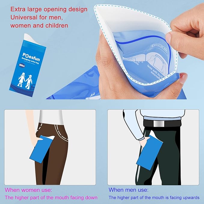 Portable Emergency Urinal Bag, 24 Pack Travel Urine Bag, 900ml Unisex Pee Bag, Resealable Disposable Urinal for car, Traffic Jams, Camping, Road Trips, Pregnant Women, Patients, Children