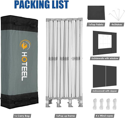 HOTEEL 10x30 Pop up Canopy Tent for Parties, Heavy Duty Easy Setup Tent with 8 Sidewalls, Outdoor Commercial Instant Gazebo for Wedding Event, with Portable Bag & Sand Bags, Black(Hexagonal Frame)