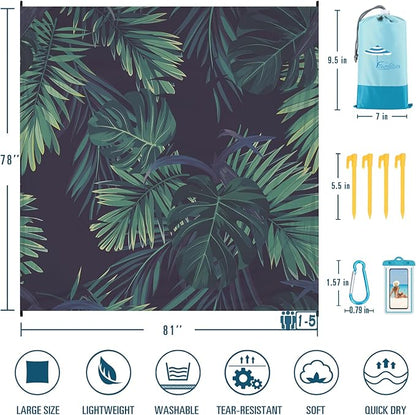 Beach Blanket Sandproof Waterproof 78''×81''1-5 Adults Oversized,Compact Lightweight Durable Beach Mat for Travel Camping Hiking Picnic Blanket