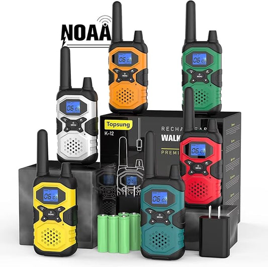 Walkie Talkies for Adults Rechargeable Long Range 6 Pack, Family 2 Way Radio NOAA Walkie-Talkie with Earpiece USB Cable 4500mAh Battery for Farm Warehouse Working Camping Hiking Hunting Cruise