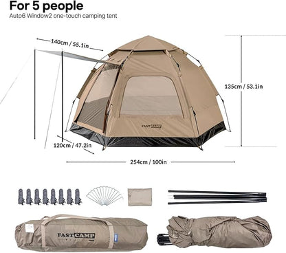 Instant Camping Tent for 4 Person,2 Mesh Windows & 2 Doors,Hexagonal Design,Easy Set Up pop up Tent with Vestibule & Rainfly, Ideal for Family Camp, Outdoor Activity