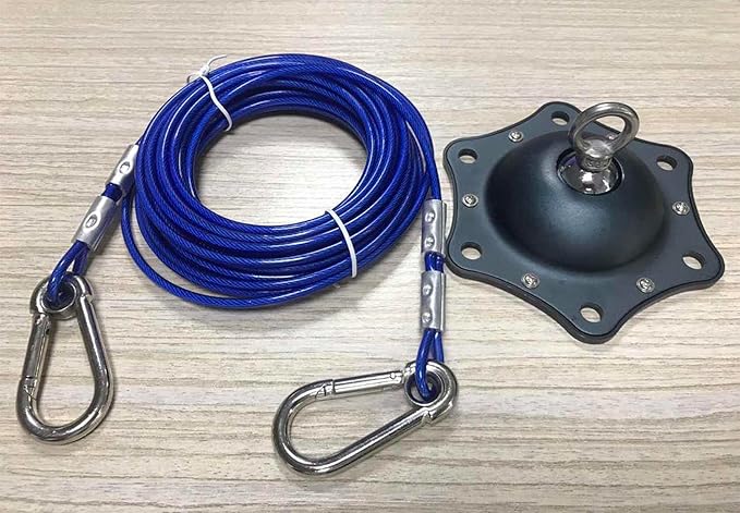 Dog Tie Out Cable and Stake, 360° Swivel Dog Stake with 30FT Wire Cable and 6 Stainless Steel Screw Anchors, No Tangle Heavy Duty Dog Runner for Large Dogs Up to 150LBS for Yard Park Outdoor Camping