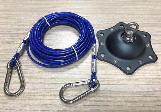 Dog Tie Out Cable and Stake, 360° Swivel Dog Stake with 30FT Wire Cable and 6 Stainless Steel Screw Anchors, No Tangle Heavy Duty Dog Runner for Large Dogs Up to 150LBS for Yard Park Outdoor Camping