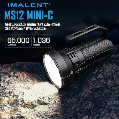 IMALENT MS12 Mini-C Rechargeable Flashlight 65000 Lumens, Tactical Flashlights, Long Range 1036 Meters Super Bright Flash Light with Handle Waterproof Led Flashlight for Emergency (MS12 MINI C)