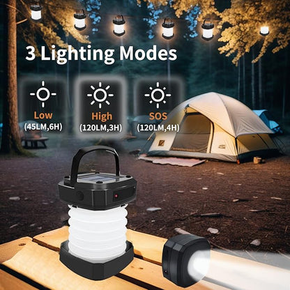 Solar Collapsible Lantern,3-Pack Collapsible LED Camping Lantern,Portable USB Rechargeable Lamp for Power Outages,Emergencies,Hurricanes,Tent Lighting,Hiking,Backpacking Gear(Black)
