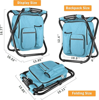 Kikerike Backpack Stool Cooler Chair Heavy Duty 400 LBS Max Load Portable Lightweight Folding Fishing Cooler for Camping Hunting Fishing - Sky Blue