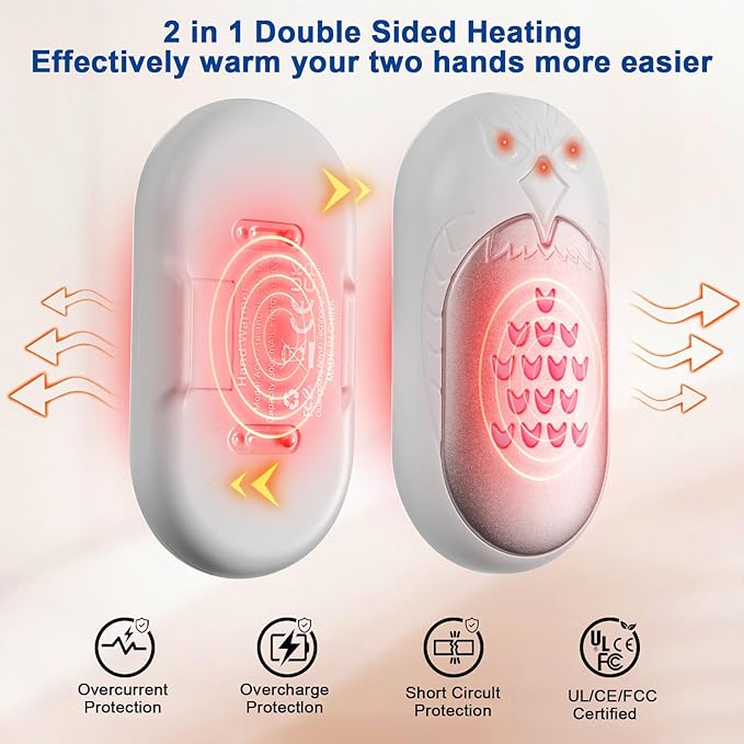 MAKINO Hand Warmers Rechargeable 2 Pack 20Hrs Long Heating 6000mah Electric Portable Pockets Handwarmers Reusable USB Heater for Outdoor Camping Hunting Golf Raynauds Women Men