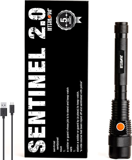 INTERNOVA® Sentinel 2000 Lumen Rechargeable Flashlight 10.5 Inches - LED Flashlight includes USB Cord & Magnetic Sealed Gift Box