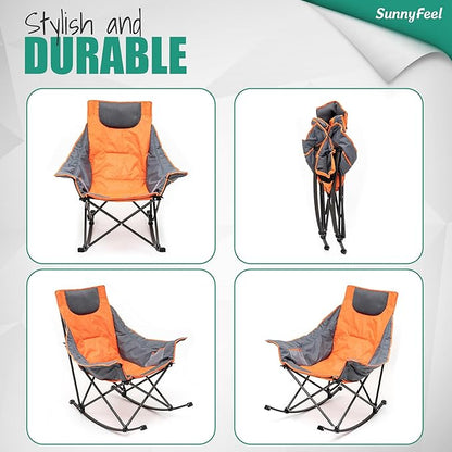 SUNNYFEEL Oversized Heated Camping Chair 2 Pack, Folding Rocking Camping Chairs with Luxury Padded Recliner,Carry Bag, 300 LBS Heavy Duty for Lawn/Outdoor/Picnic/Patio, Portable Rocker Camp Chair