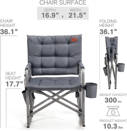 EVER ADVANCED Lightweight Rocking Chair Outdoor, Padded Rocker Camping Chair for Adults, Portable Hard Armchair for Patio and Lawn, Grey