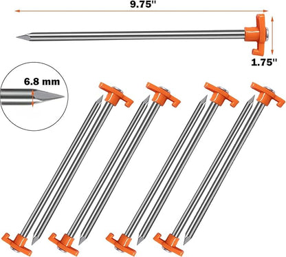 Cheardia 20 Pack Tent Stakes Heavy Duty, 10.25 Inch Yard Stakes Non-Rust Metal Tent Pegs Ground Stakes Tent Spikes for Camping Patio, Garden, Canopies, Grassland, Outdoor, Orange