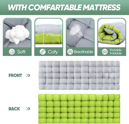 HAITRAL Portable Camping Cot with Mattress - Outdoor Folding Heavy Duty Sleeping Bed with Side Pocket for Adults - Oxford Single Lounge Chaise for Camping Tent Beach Office Max Load 300 LBS (Green)