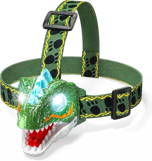 Kids Headlamp - LED Dinosaur Headlamp with Adjustable Headband for Boys and Girls, 3 Lighting Modes - Perfect for Camping, Hiking, and Reading - Ages 3-12+