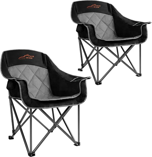 FAIR WIND 2 Pack Oversized Padded Camping Chair Heavy Duty Quad Fold Arm Chair Portable for Outdoor - Support 450LBS, Black