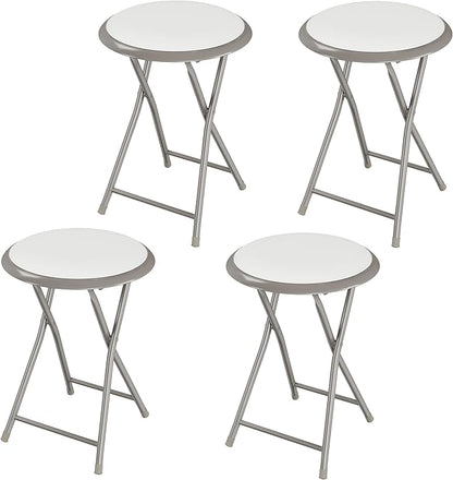 Folding Bar Stool - Heavy-Duty 18-inch Collapsible Padded Round Stool with 300lb Capacity for Dorm, Rec Room, or Game Room by Trademark Home (White)